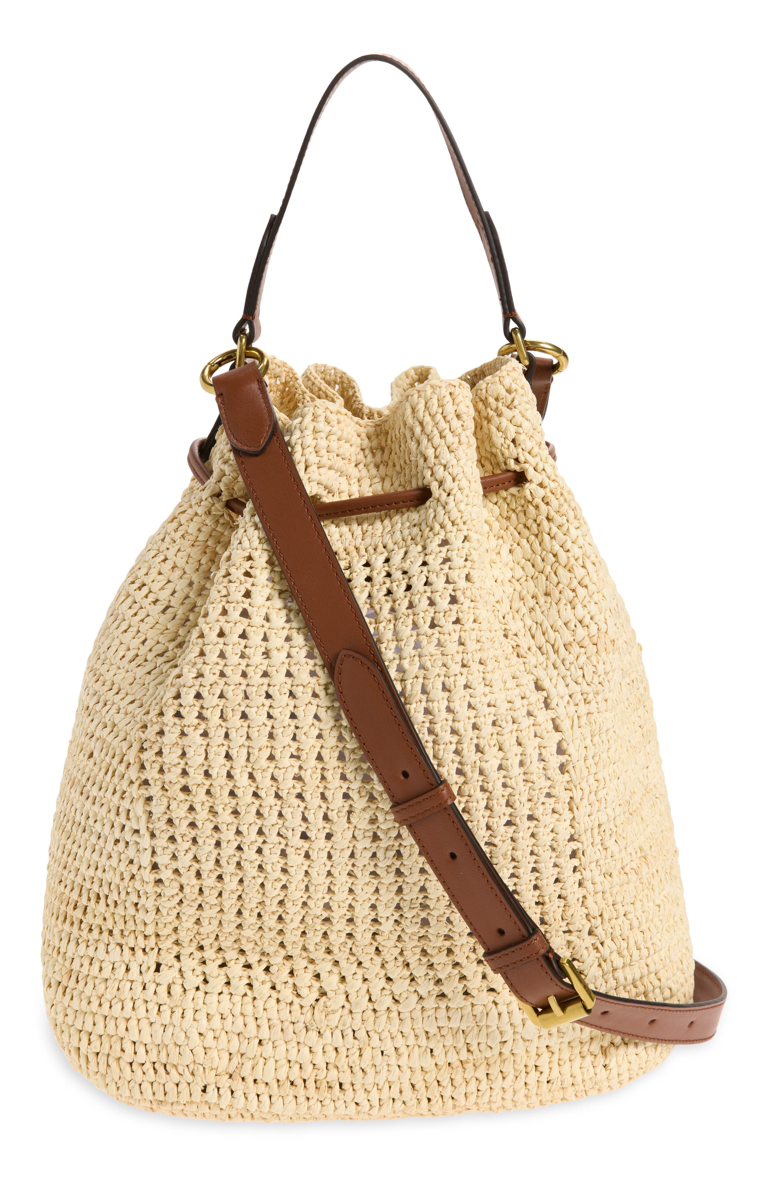 Mulberry Crochet Raffia Bucket Bag, Alternate, color, Natural