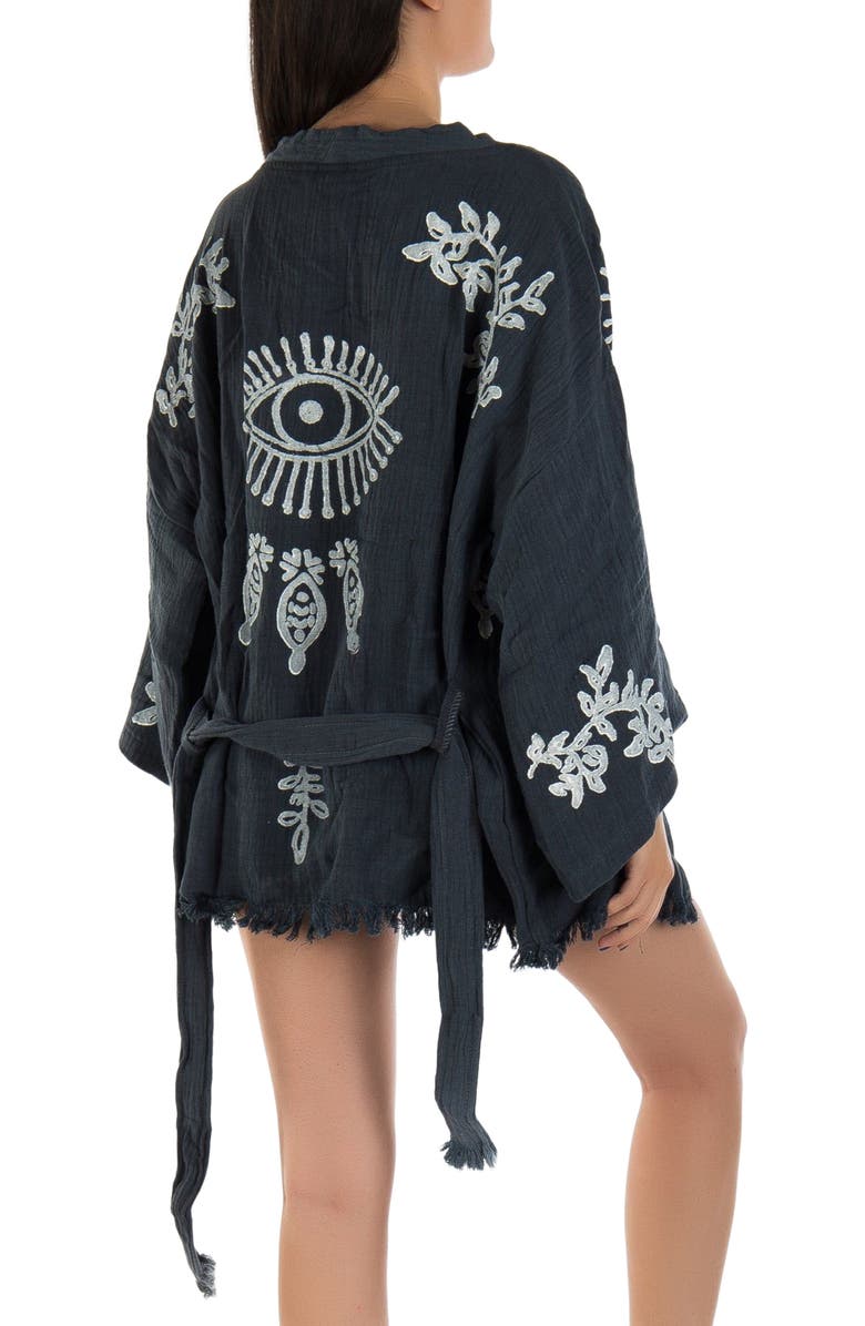 Forever & Always Shoes Sereia Evil Eye Handmade Cotton Short Robe Cover-Up, Alternate, color, Washed Black