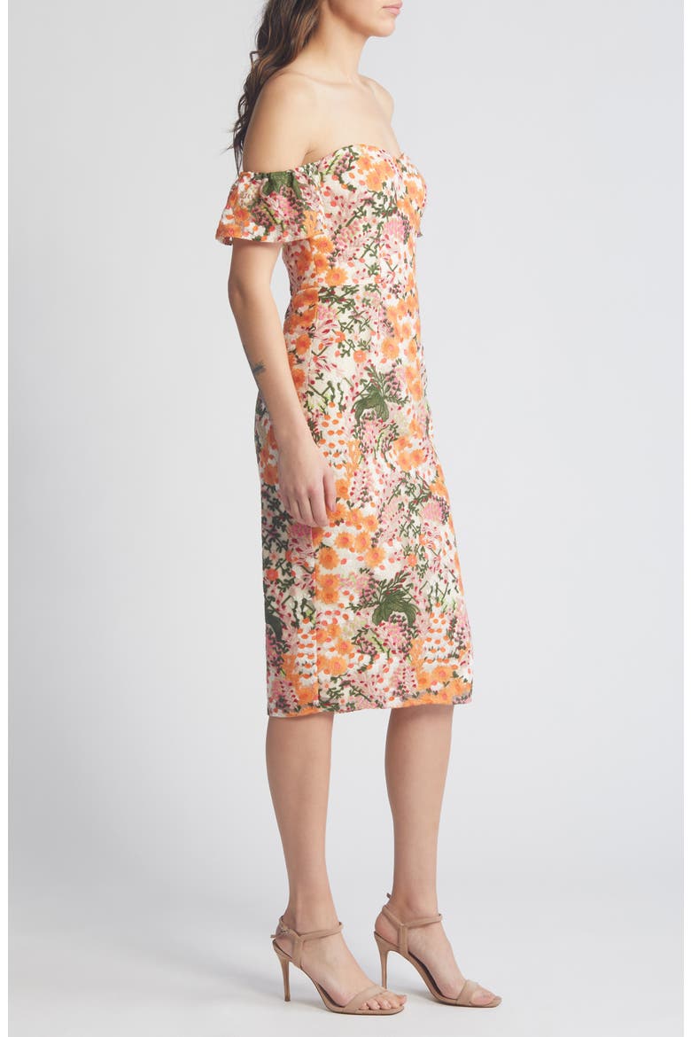 Tara Off the Shoulder Midi Dress, Alternate, color, APRICOT MULTI