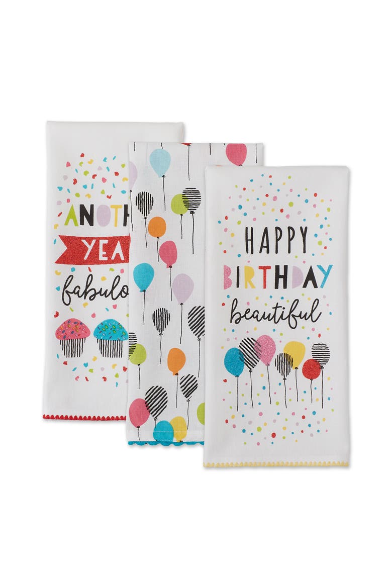 Happy Birthday Embellished Assorted Dishtowel Set/3, Alternate, color, Happy Birthday