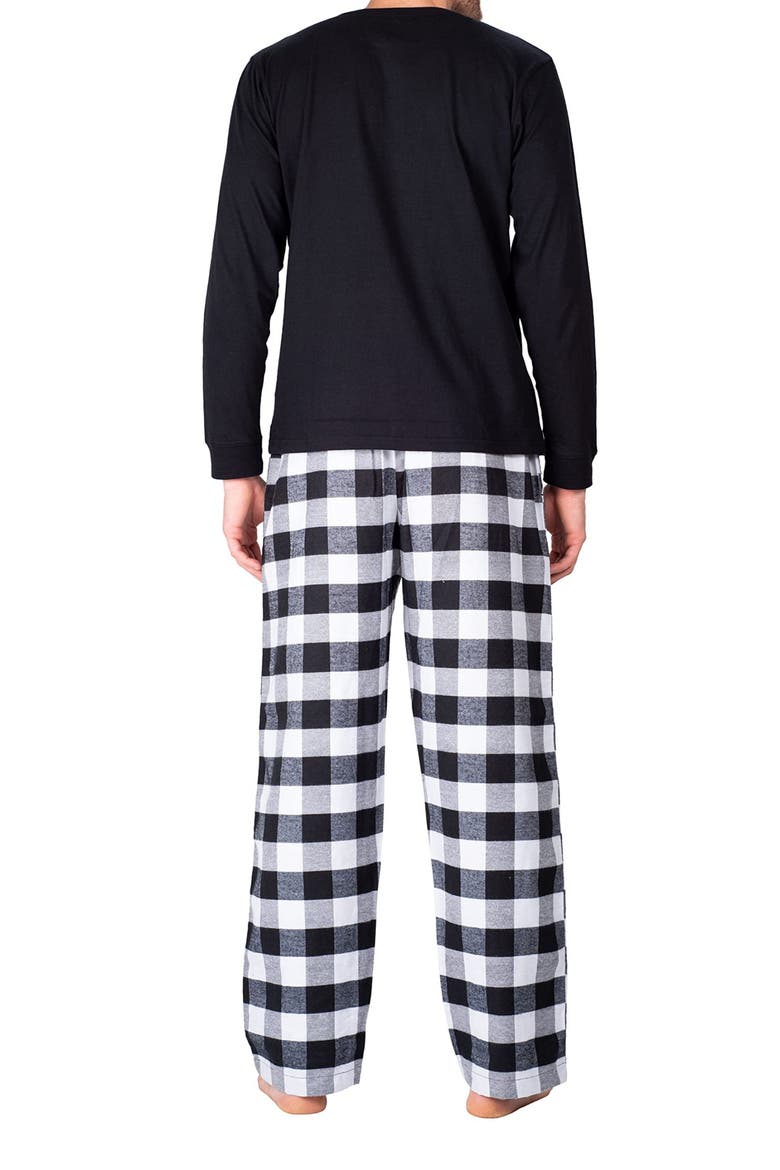 Long Sleeve Crewneck Flannel Pajama Set, Alternate, color, WHITE AND BLACK BUFFALO CHECK
