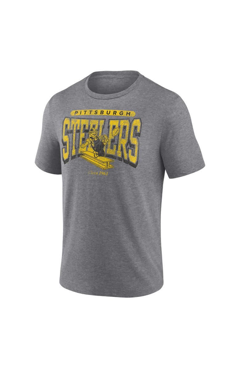 FANATICS Men's Fanatics Heather Gray Pittsburgh Steelers Warped Block Tri-Blend T-Shirt, Alternate, color,