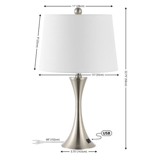 Jonathan Y Bennett Modern Glam Iron Hourglass Led Table Lamp With Usb Charging Port In Nickel