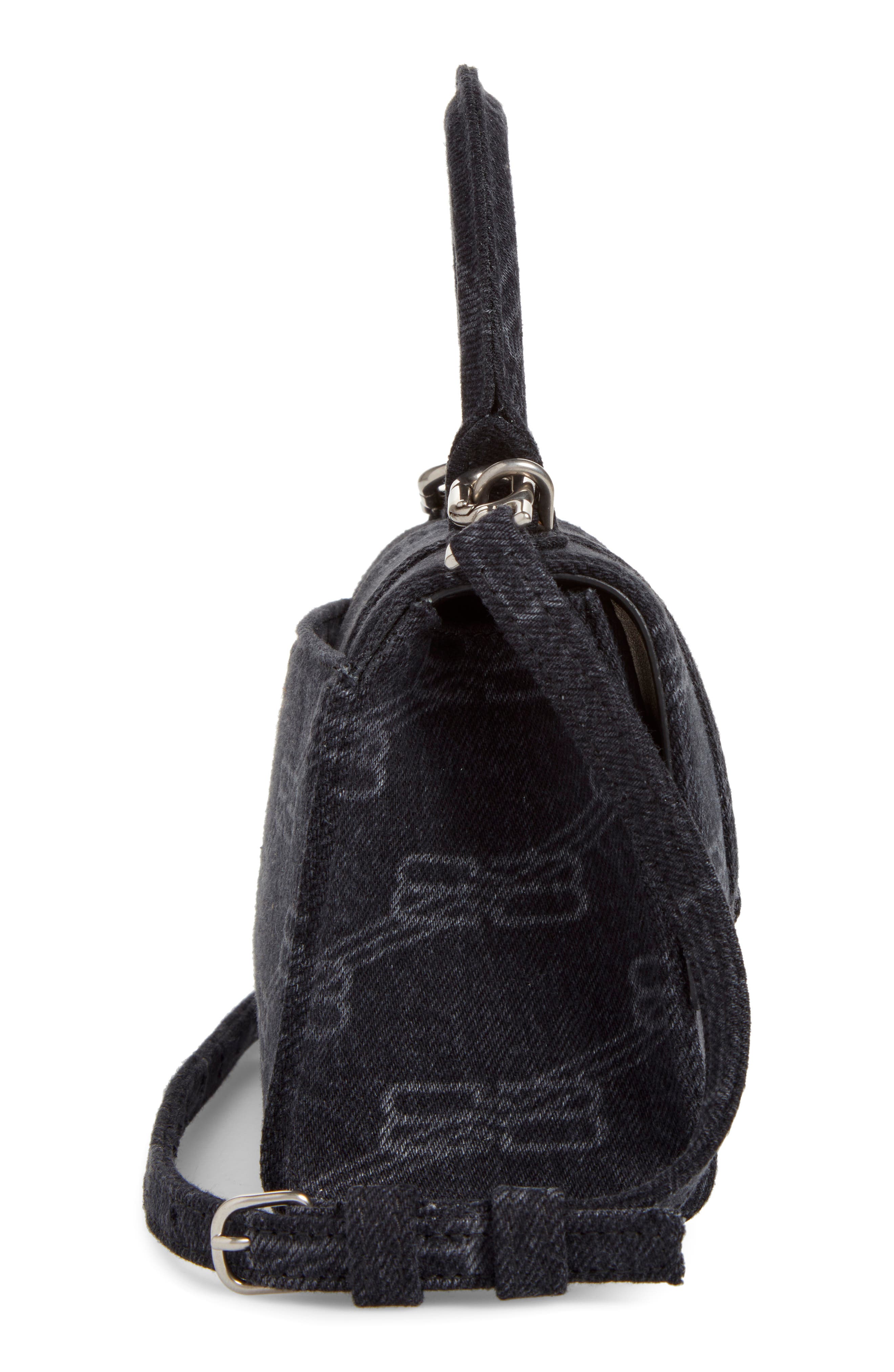 Balenciaga Extra Small Denim Logo Hourglass Top Handle Bag, Alternate, color, 