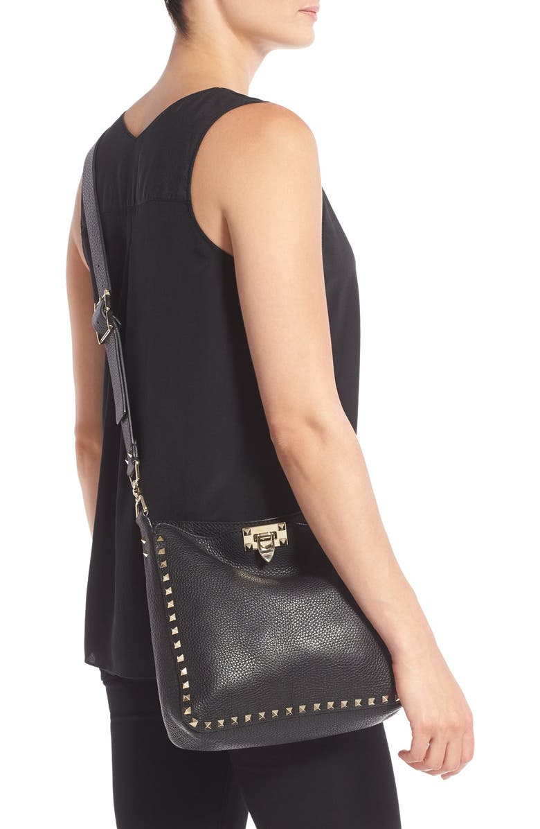 Valentino Garavani Rockstud Leather Hobo, Alternate, color,