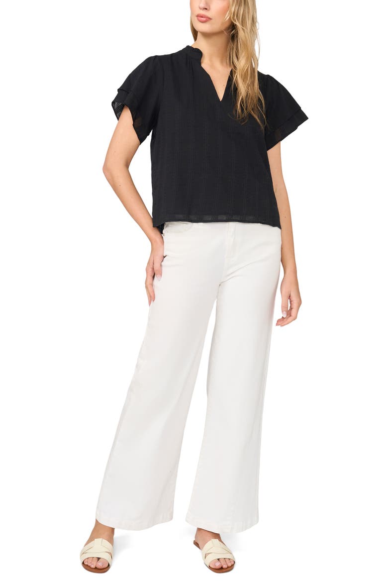 Ruffle Neck Flutter Sleeve Cotton Top, Alternate, color, RICH BLACK