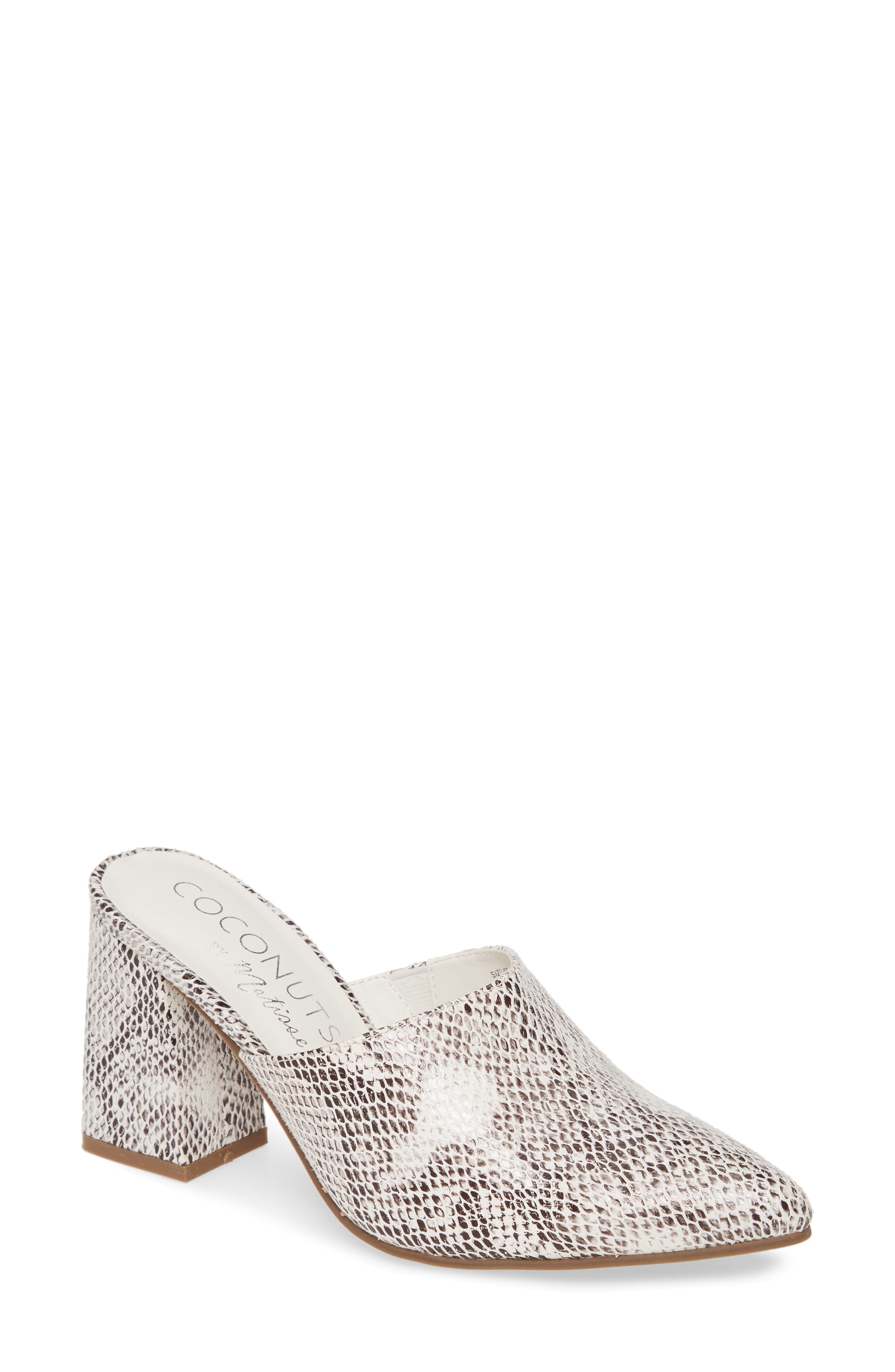 High Noon Snake Embossed Mule, Main, color, WHITE