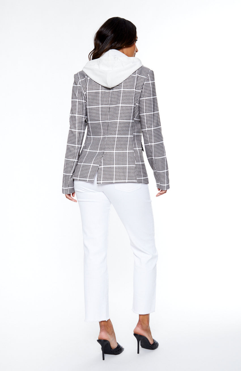 BLUE REVIVAL Hooded Helen Blazer in Houndstooth and White, Alternate, color, Houndstooth / White