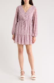 WISHLIST Floral Button Front Long Sleeve Tiered Minidress