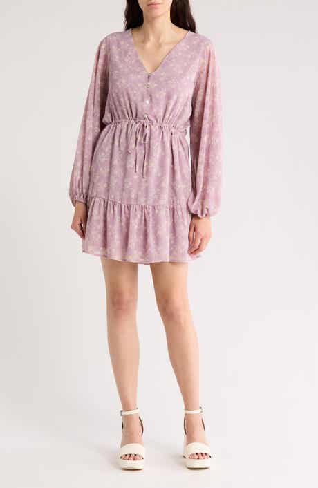 WISHLIST Floral Button Front Long Sleeve Tiered Minidress