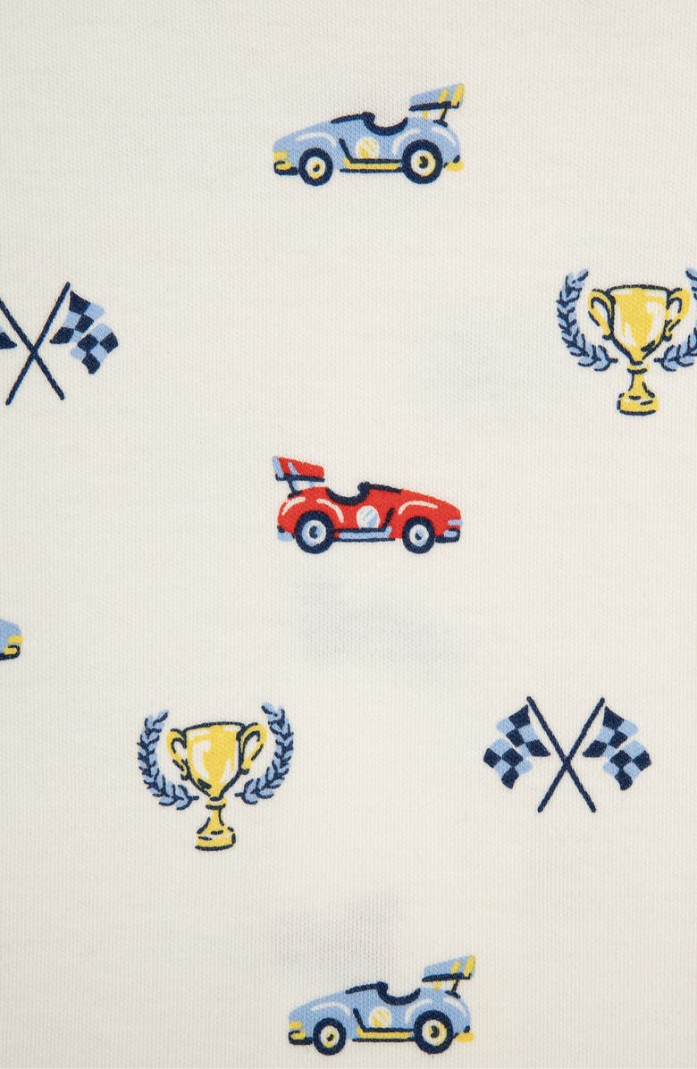 Little Me Racing Cotton Footie & Hat Set, Alternate, color, White/ Blue