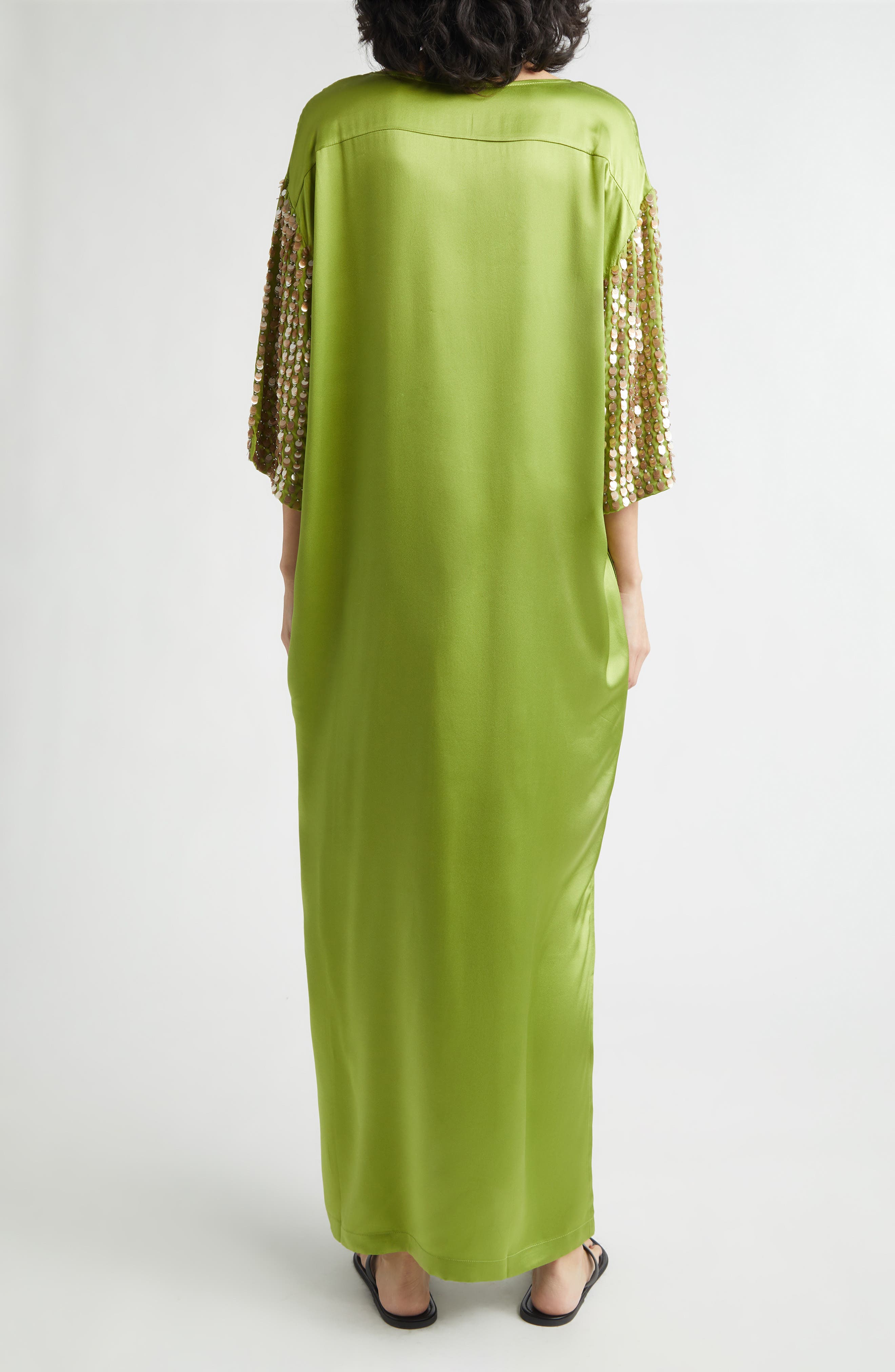 Jewels Paillette Embellished Silk Satin Dress - image 2