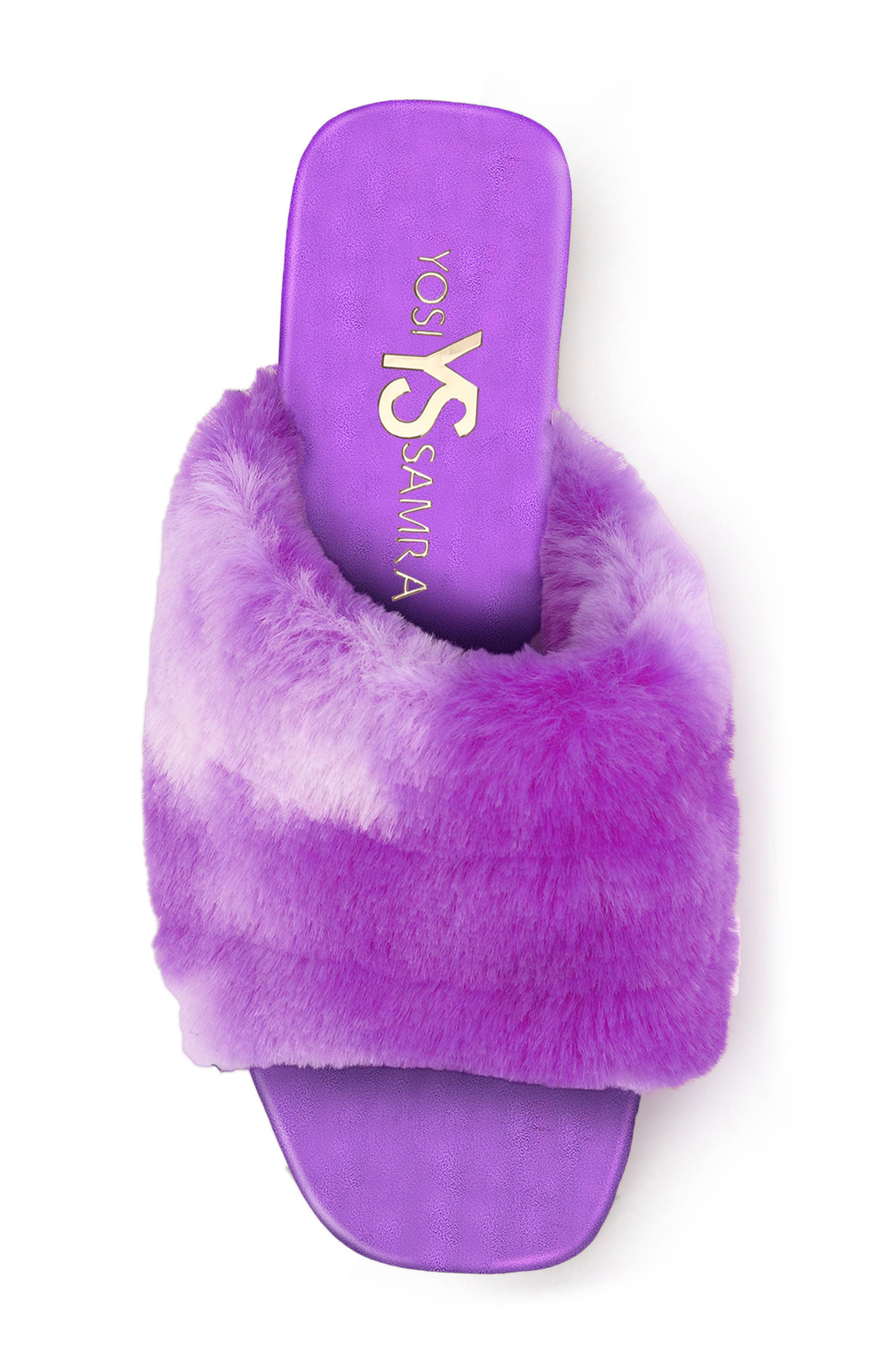 Yosi Samra Kids' Miss Nora Faux Fur Slide, Alternate, color, Purple
