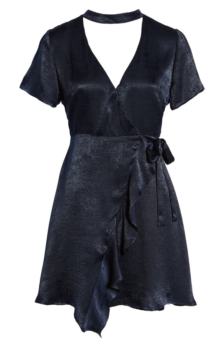 All in Favor Satin Choker Wrap Dress, Alternate, color, 