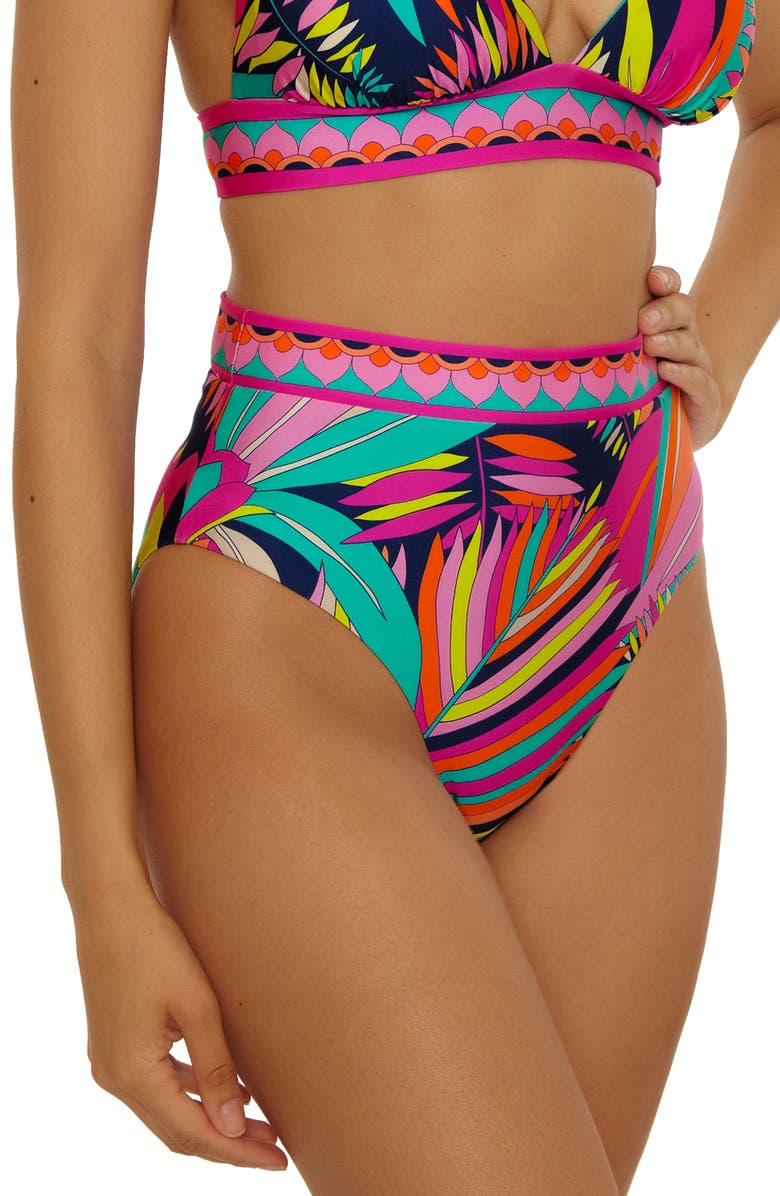 Trina Turk Paralia Reversible High Waist Bikini Bottoms, Alternate, color, Multi