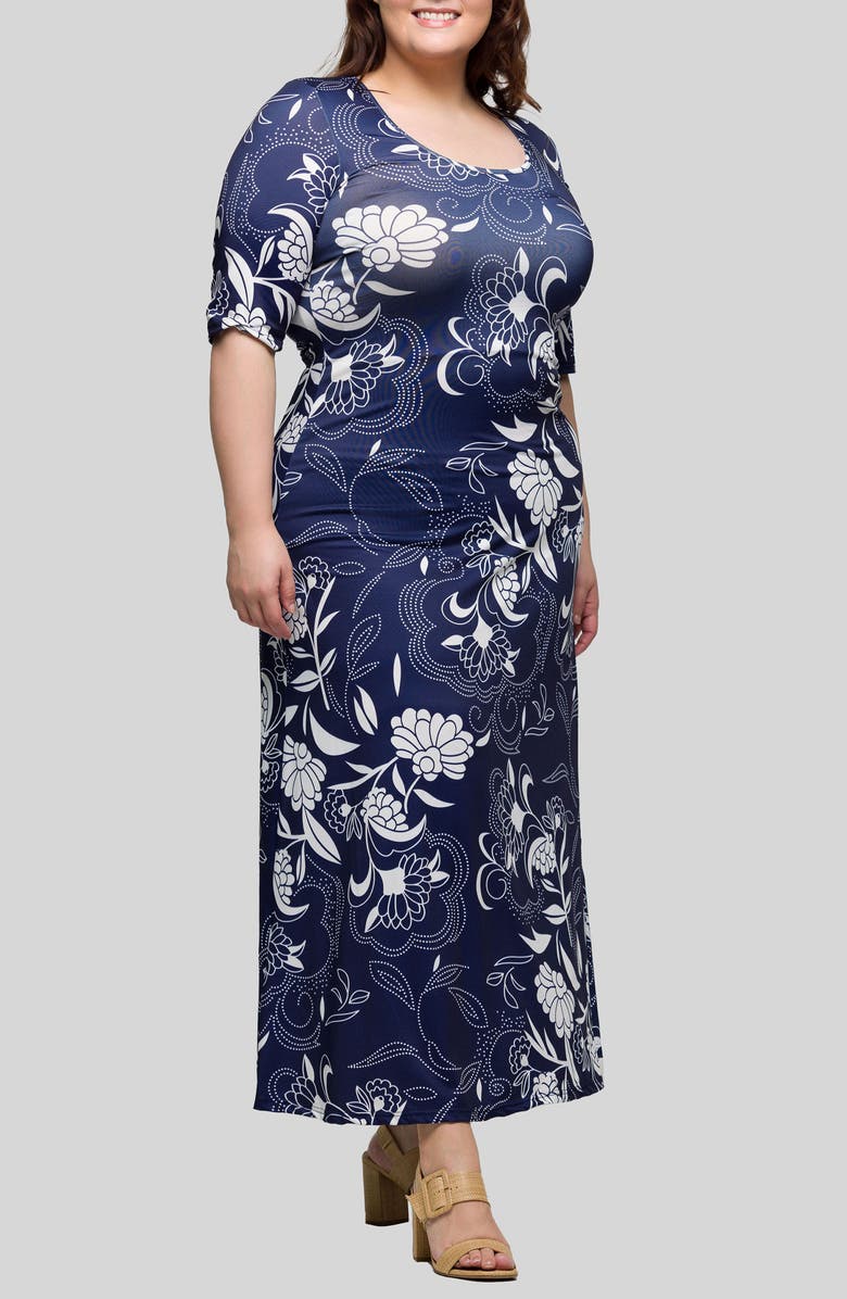 24seven Comfort Apparel Floral Knit Maxi Dress, Alternate, color, Navy Multi