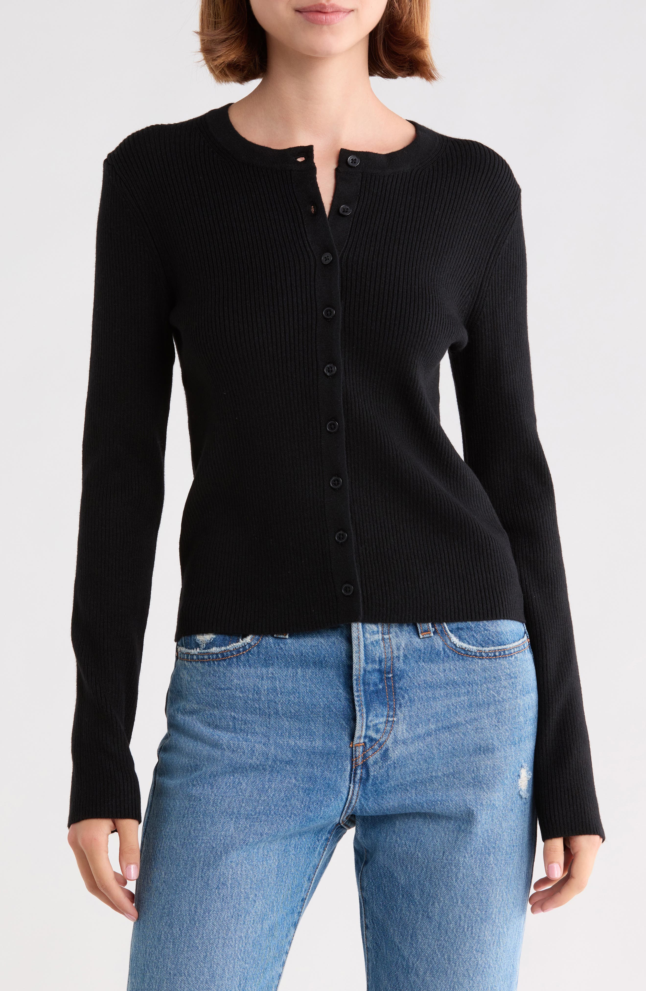 Ribbed Button Front Cardigan