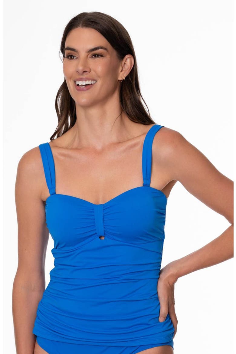 Lina Ruched Bandeau Tankini Top, Alternate, color, COBALT