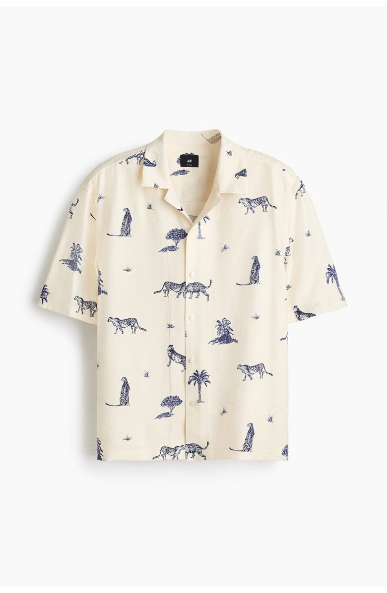 H&M Relaxed Fit Printed Resort Shirt, Main, color, Light Beige/Patterned