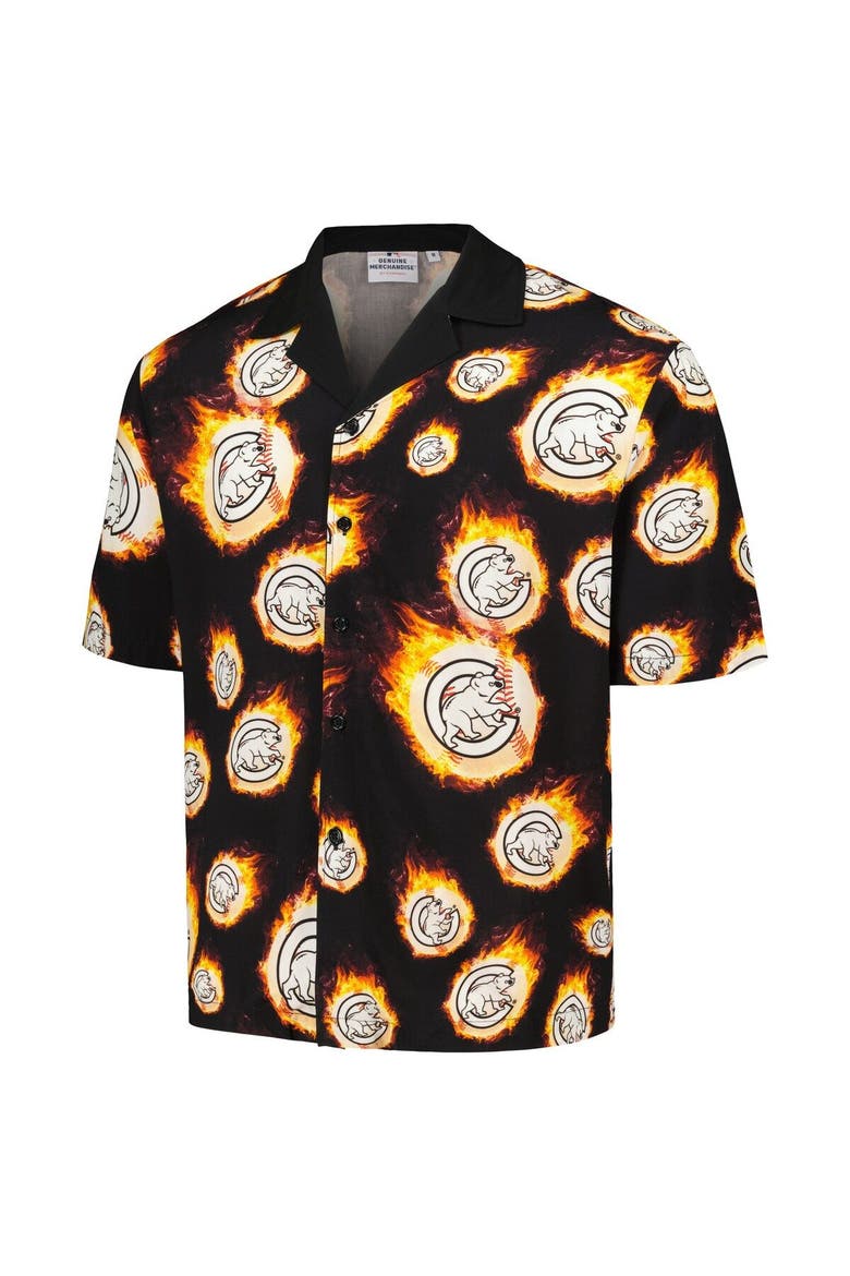 Men's PLEASURES  Black Chicago Cubs Flame Fireball Button-Up Shirt, Alternate, color, Black