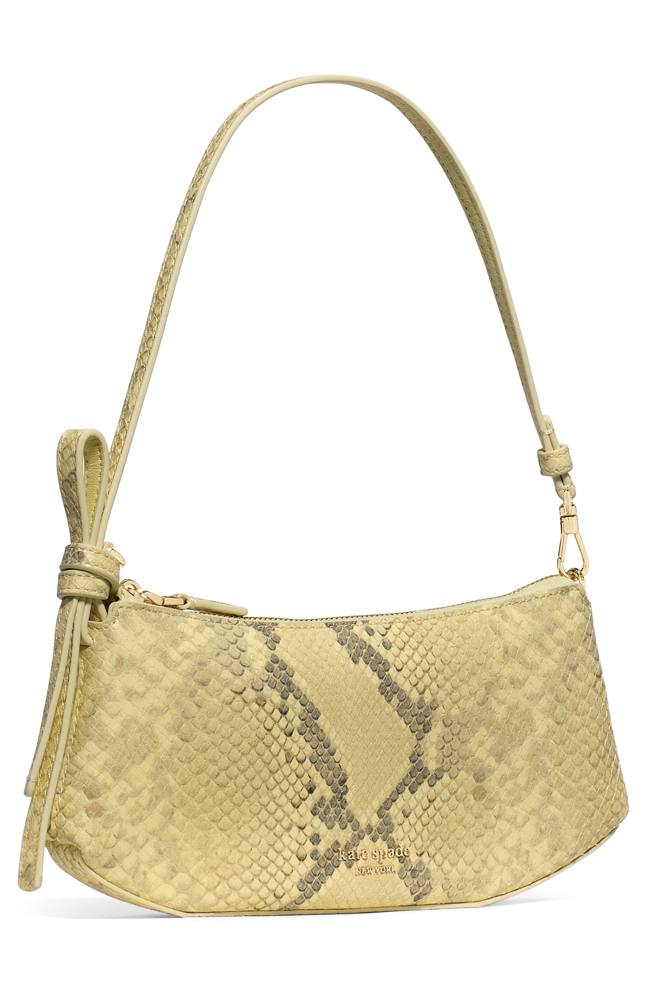 Kate Spade New York loop snakeskin embossed leather pochette shoulder bag, Alternate, color, Pale Citron