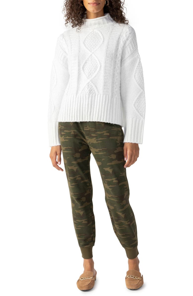 Sanctuary Warm Up Cable Funnel Neck Sweater, Alternate, color, Creme