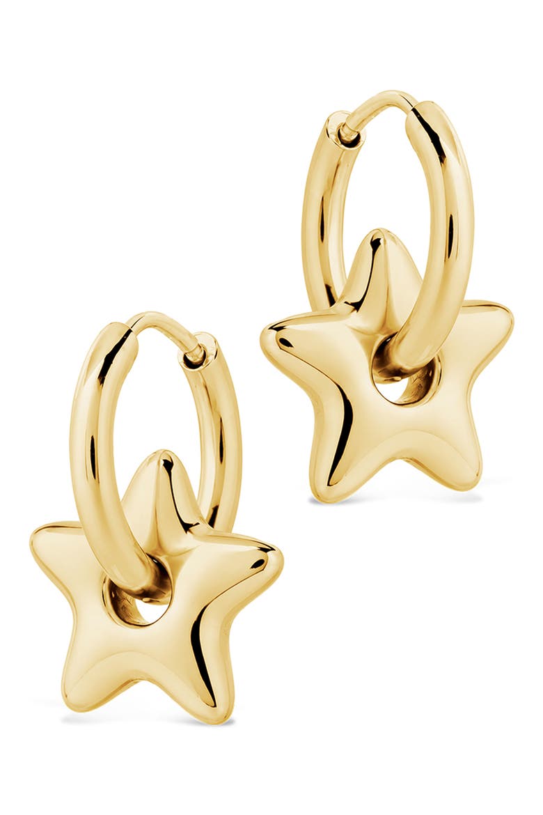 Star Charm Hoop Earrings, Alternate, color, GOLD