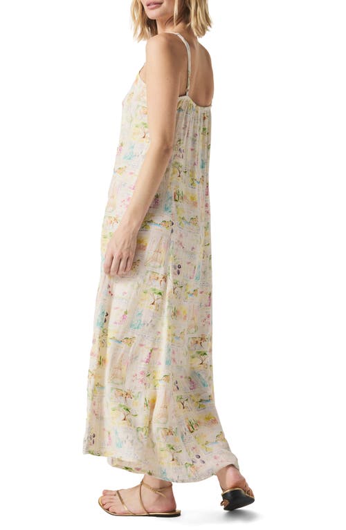 Splendid Coastal Postcard Sleeveless Maxi Dress In Stamp Print