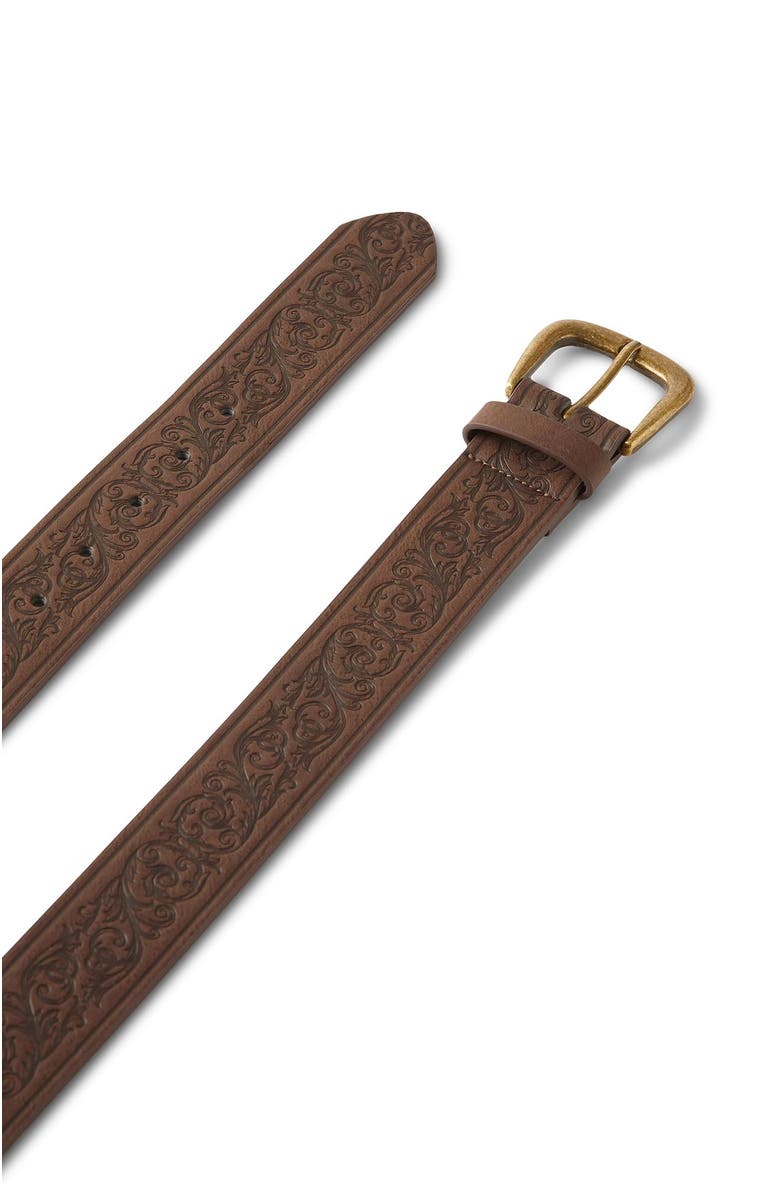 Cotton On Men's Stamped Belt, Alternate, color, Brown Vintage Brass Buckle