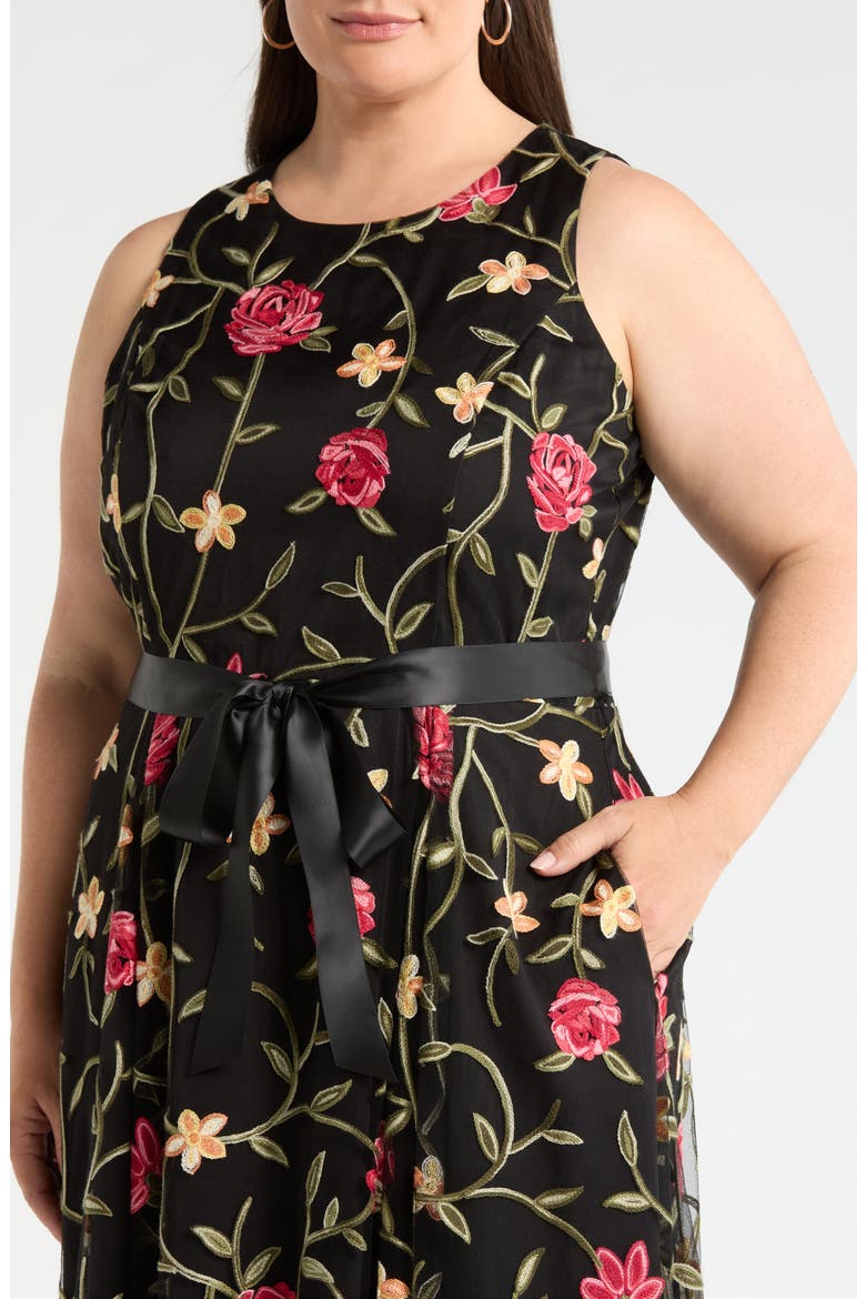 Embroidered Sleeveless Midi Dress, Alternate, color, BLACK MULTI