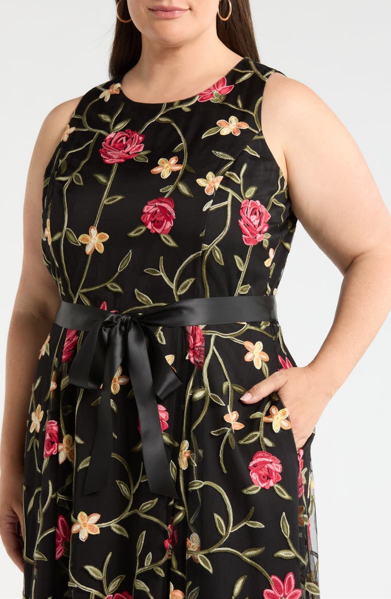 Tahari ASL Embroidered Sleeveless Midi Dress, Alternate, color, 