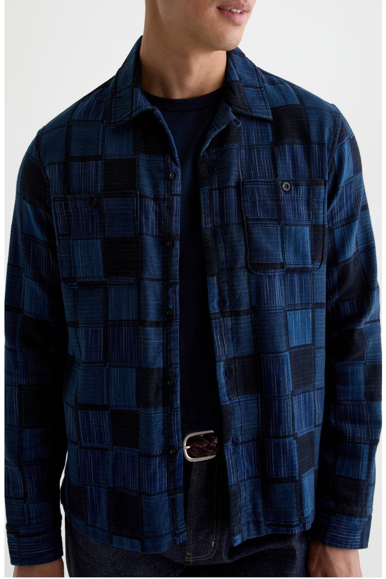 Louis Patchwork Cotton Camp Shirt, Alternate, color, COBALT CLUB