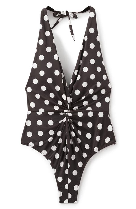 Polka Dot Halter One Piece Swimsuit