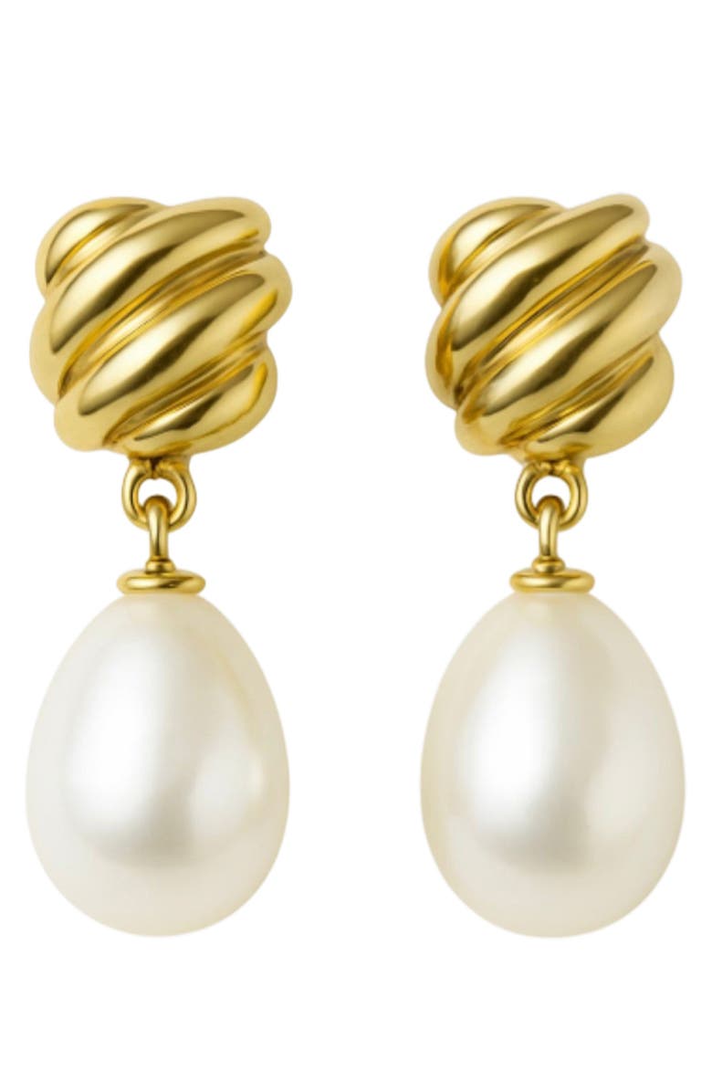 GABI RIELLE Faux Pearl Drop Twisted Earrings, Main, color, Gold