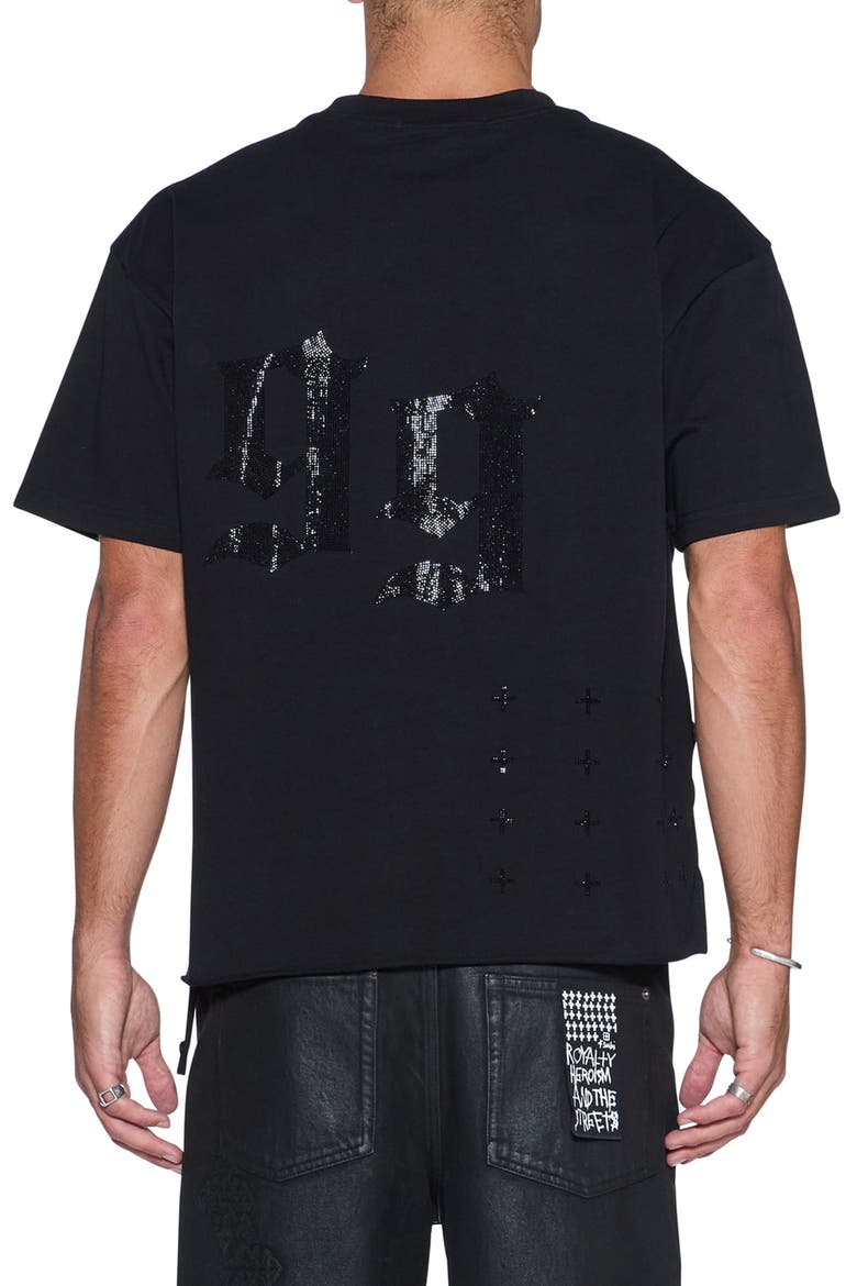 Stardom Ekcess Oversize Crystal Embellished Cotton T-Shirt, Alternate, color, BLACK