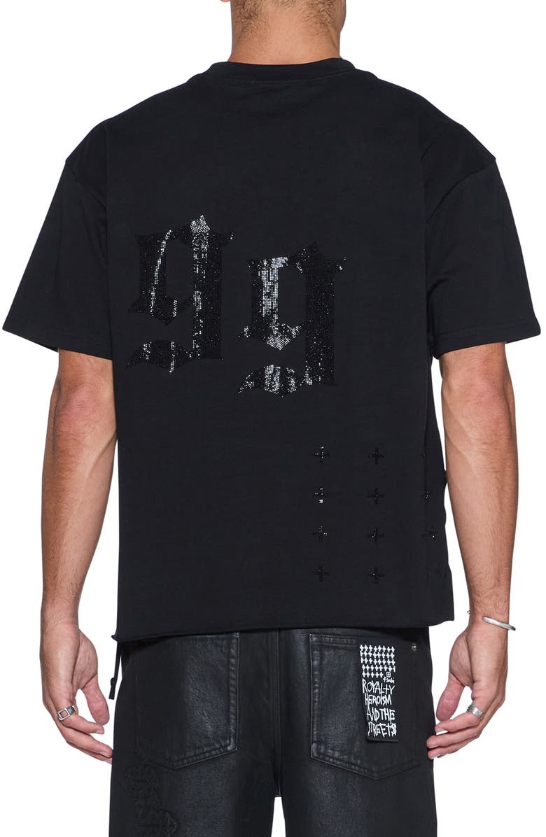 Ksubi Stardom Ekcess Oversize Crystal Embellished Cotton T-Shirt, Alternate, color, Black