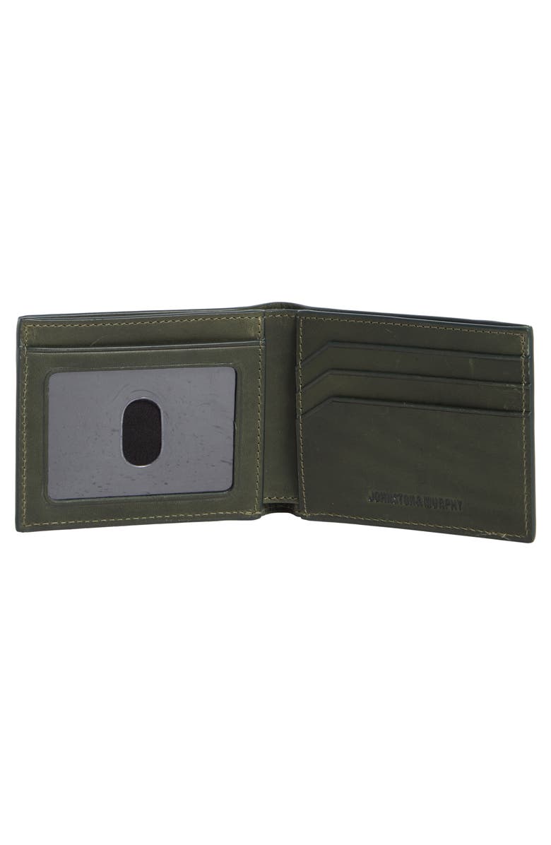Johnston & Murphy Waxy Leather Billfold Wallet, Alternate, color, Olive