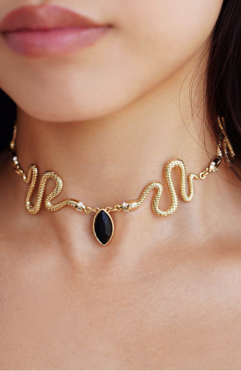 Ettika Serpentina Choker Necklace, Alternate, color, Black