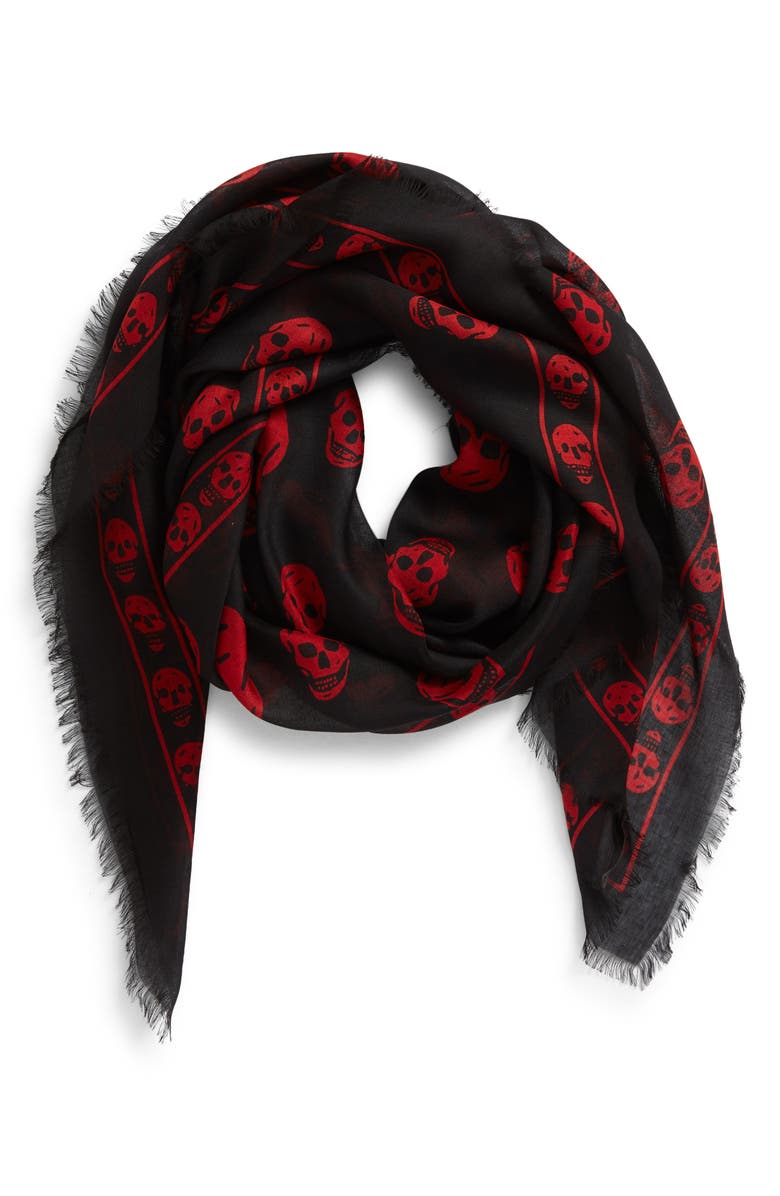 McQueen Alexander McQueen Skull Print Modal & Silk Scarf, Main, color, Black And Red