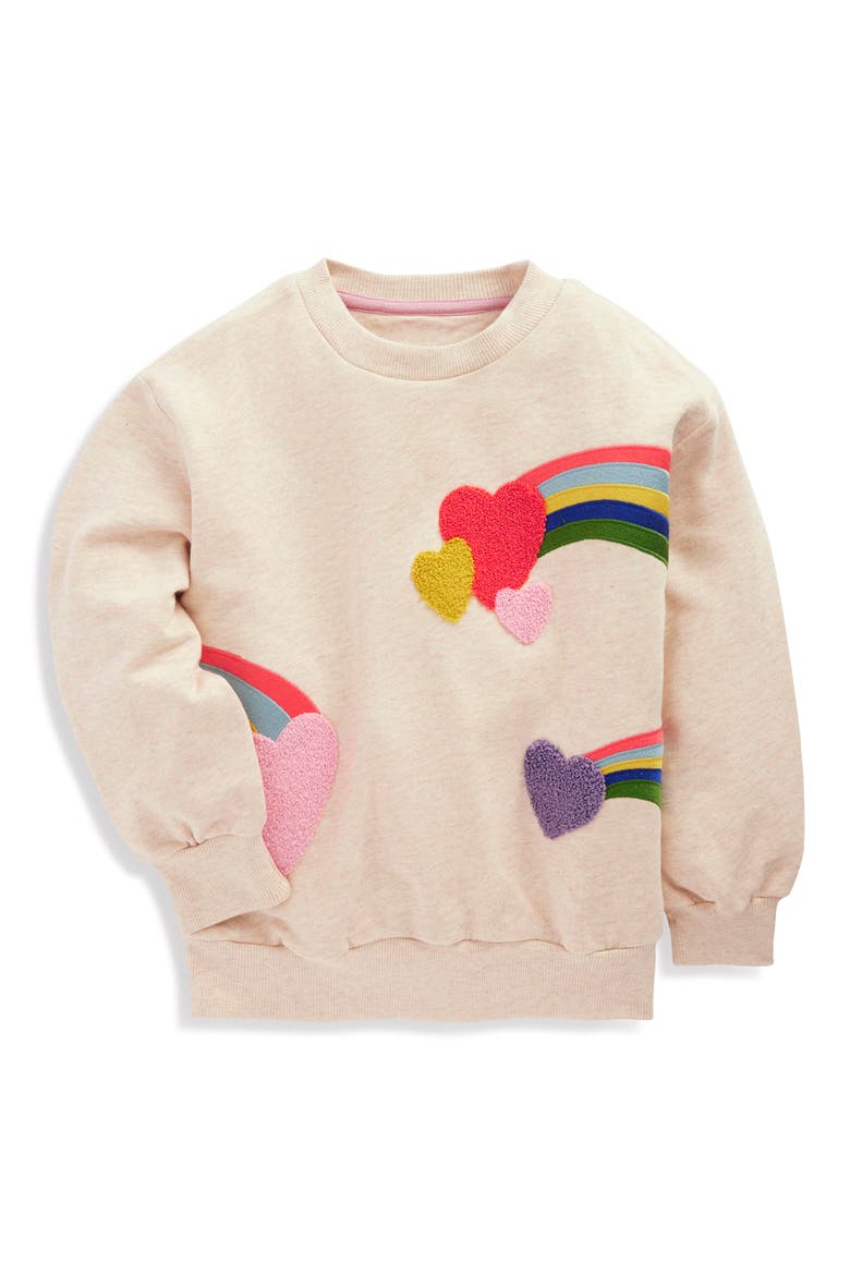 Kids' Rainbow Appliqué Cotton Sweatshirt, Main, color, IVORY RAINBOWS