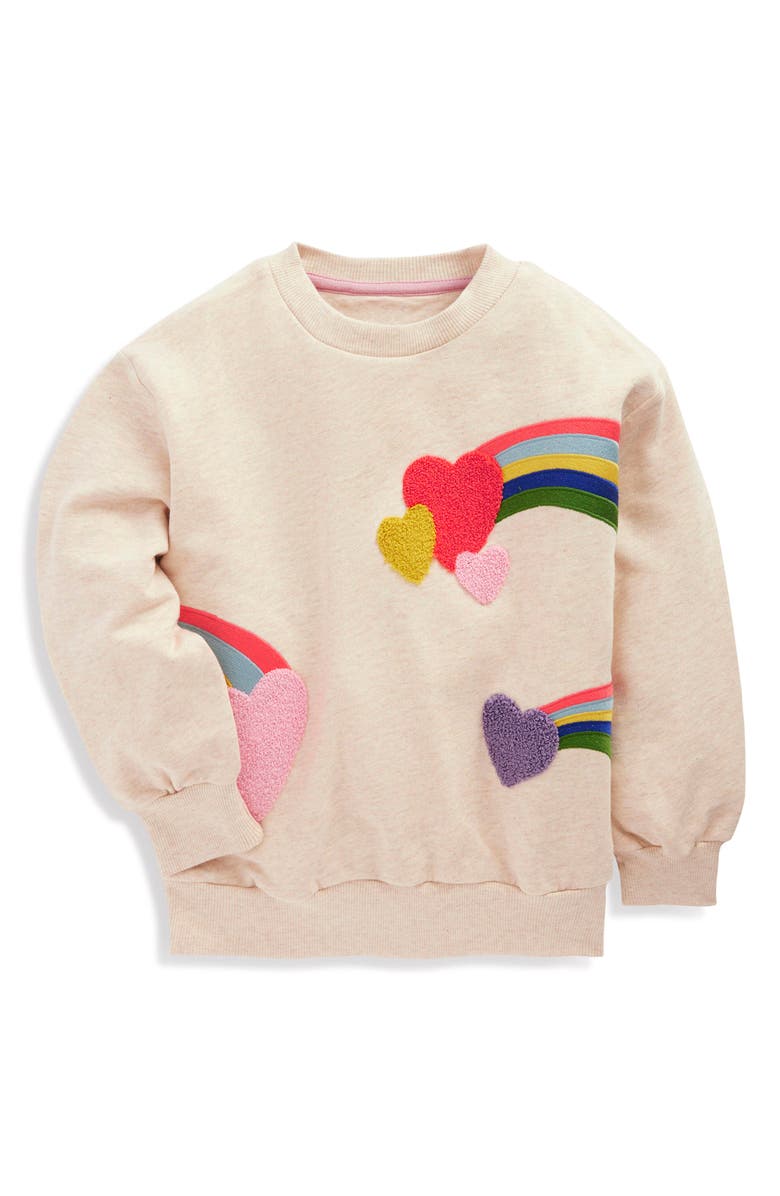 Mini Boden Kids' Rainbow Appliqué Cotton Sweatshirt, Main, color, Ivory Rainbows