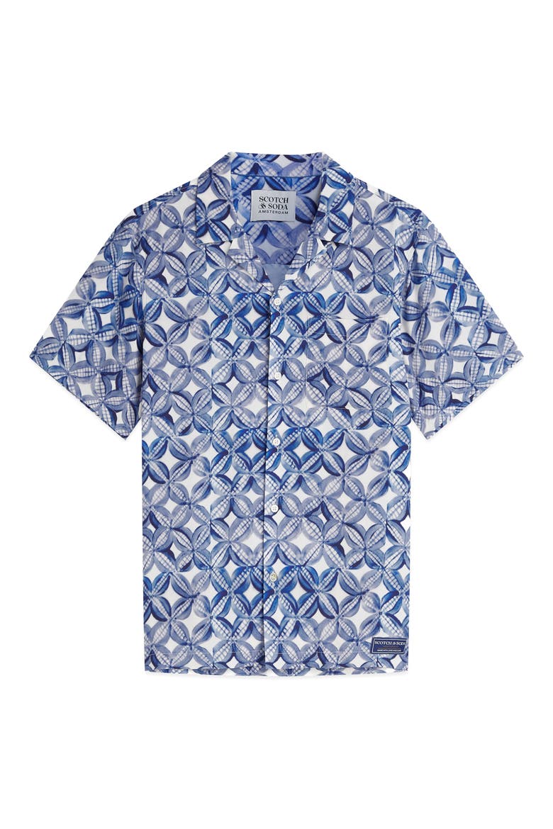 Tile Print Camp Shirt, Alternate, color, TILES FLOWER BLUE