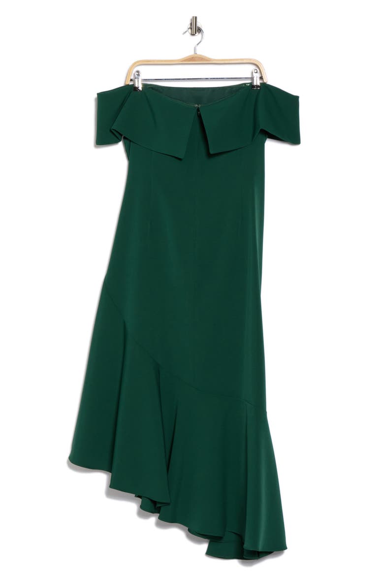 Off the Shoulder Asymmetric Ruffle Hem Cocktail Dress, Alternate, color, EMERALD