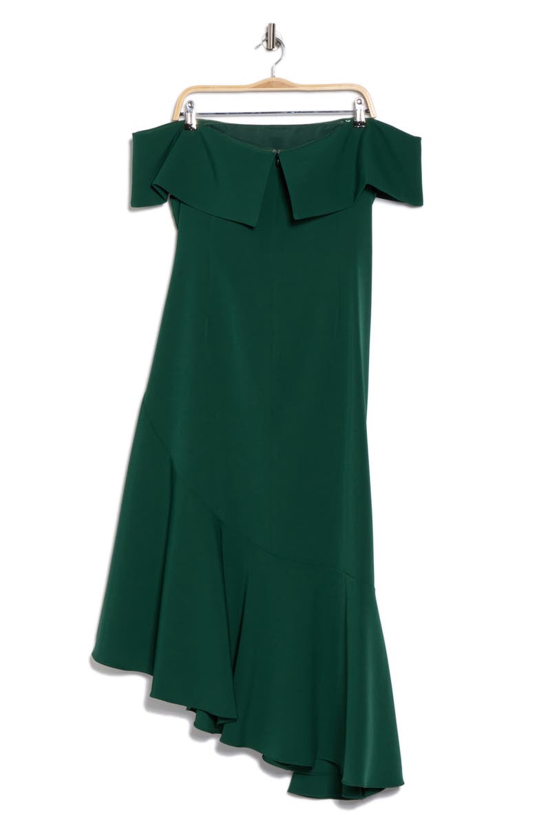 Eliza J Off the Shoulder Asymmetric Ruffle Hem Cocktail Dress, Alternate, color, Emerald