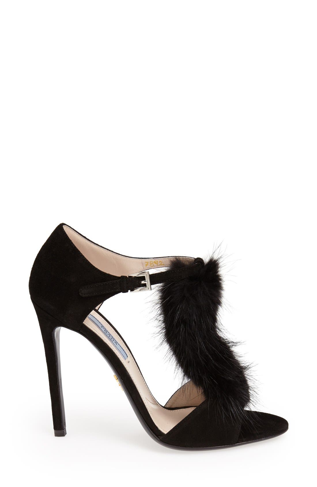 Fur Trimmed Sandal, Alternate, color, BLACK