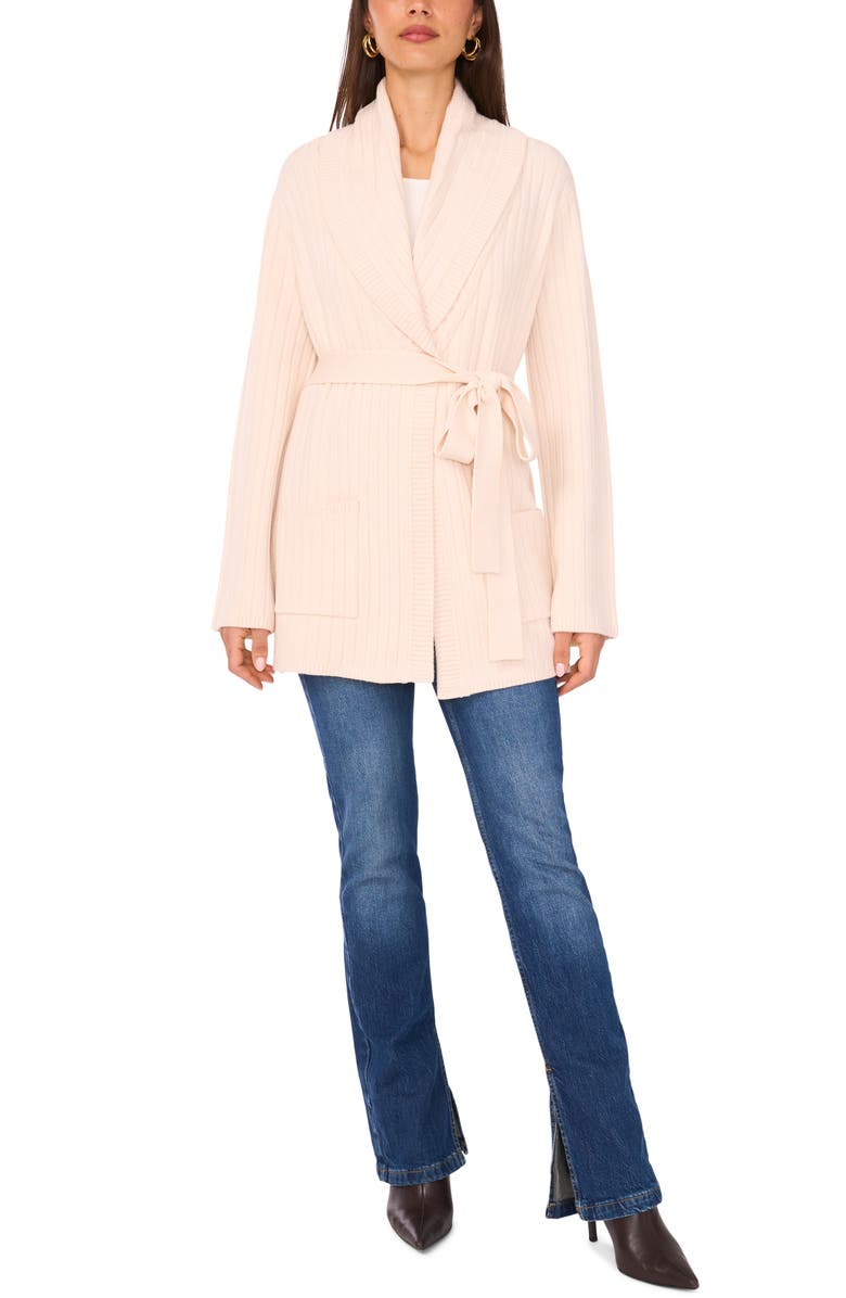 Vince Camuto Shawl Collar Belted Cardigan, Alternate, color, White Swan