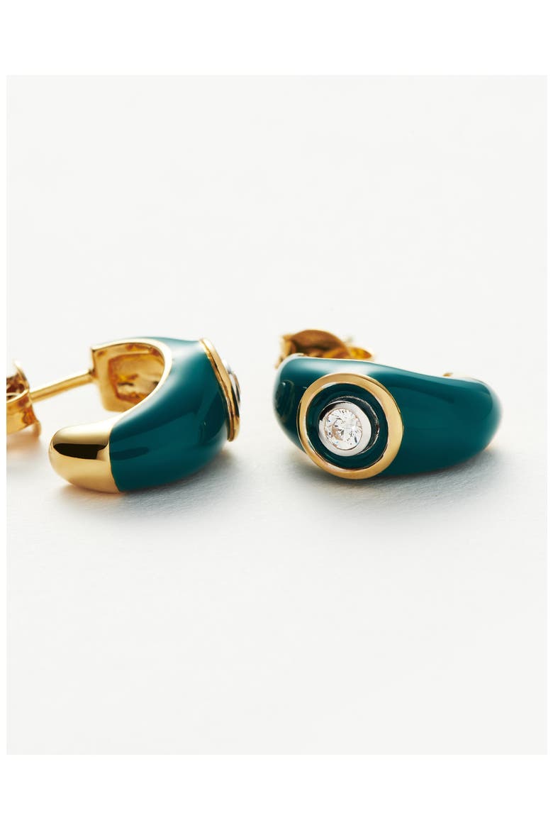 Cubic Zirconia Enamel Huggie Earrings, Alternate, color, GOLD