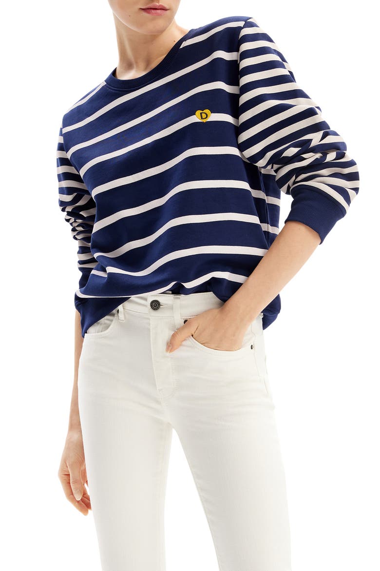 Marlon Stripe Cotton Sweatshirt, Main, color, BLUE