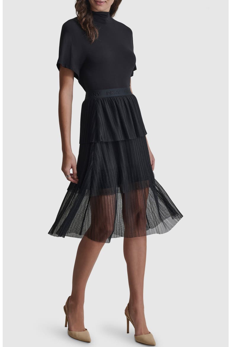 Tiered Plissé Mesh Skirt, Alternate, color, BLACK
