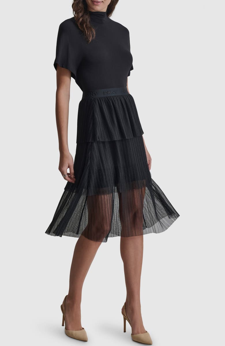 DKNY Tiered Plissé Mesh Skirt, Alternate, color,